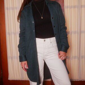 Chic Teal Textured Longline Button-Up Light Jacket